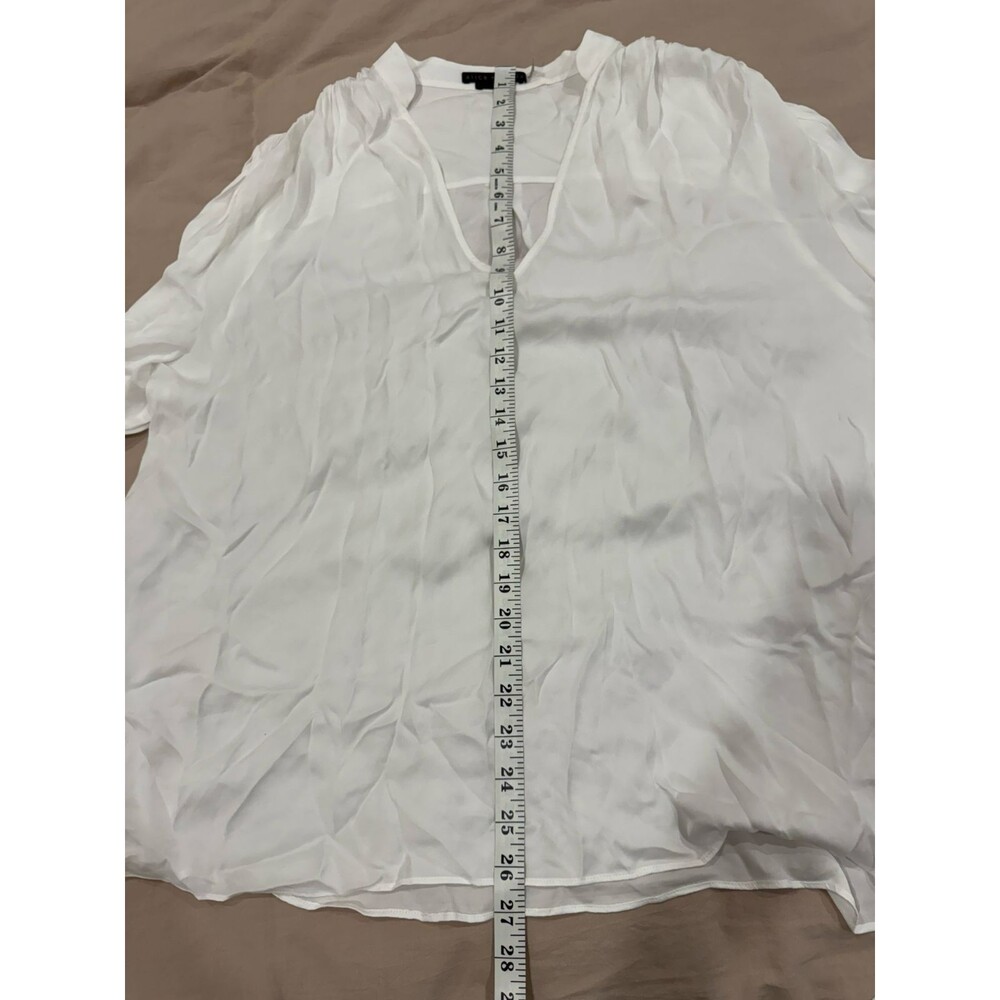 Alice + Olivia Womens XL Blouse White Long Sleeve Smocked Classic Victorian - Picture 8 of 9